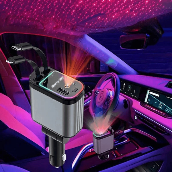 شاحن سيارة 4 في 1 قابل للسحب مع اضاءة سقف نجوم